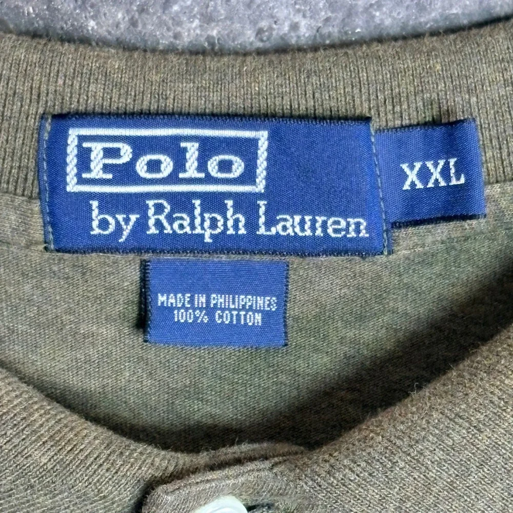 VTG Polo Ralph Lauren Mens XXL Long Sleeve Polo Shirt Olive Green Heather Cotton